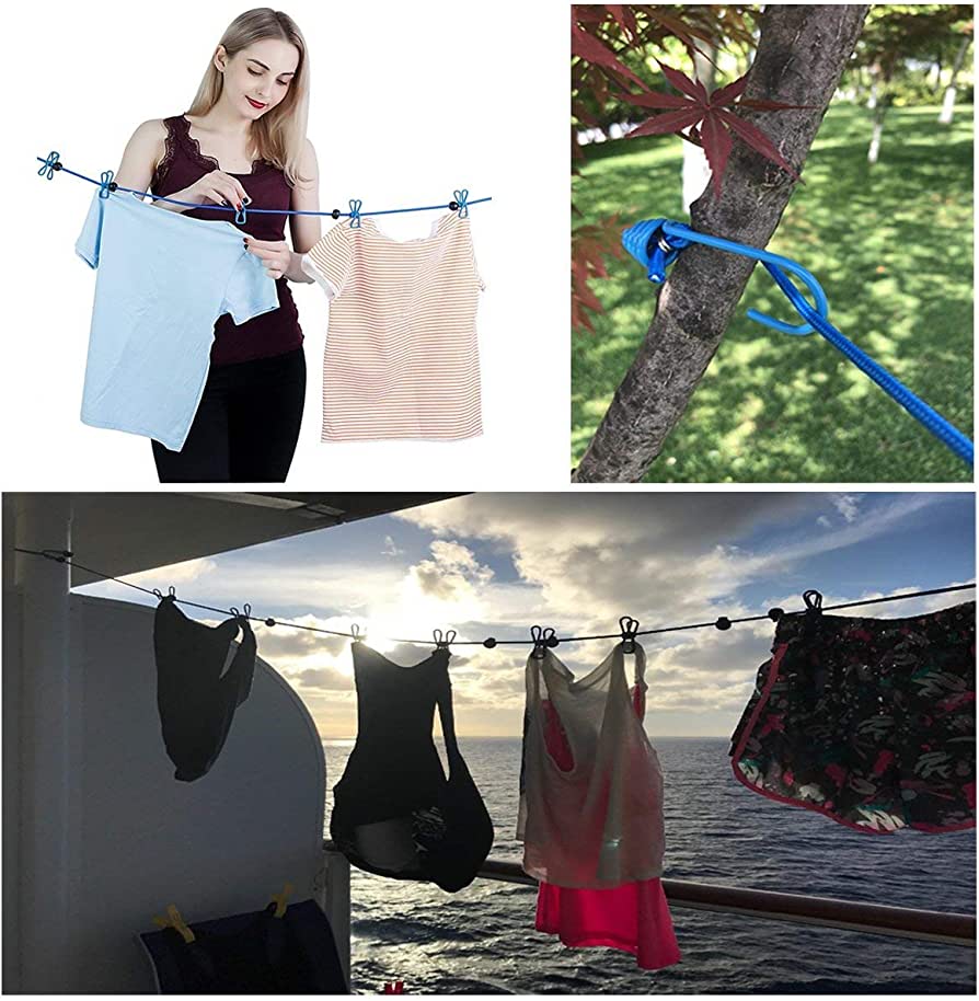 12 Clips Travel Clothes Rope