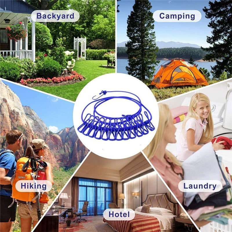12 Clips Travel Clothes Rope